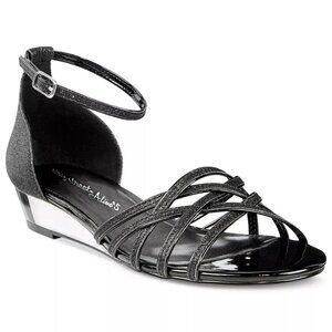 Easy Street TARRAH Women's Evening Ankle Strap Wedge Heel Sandals Black Glitter